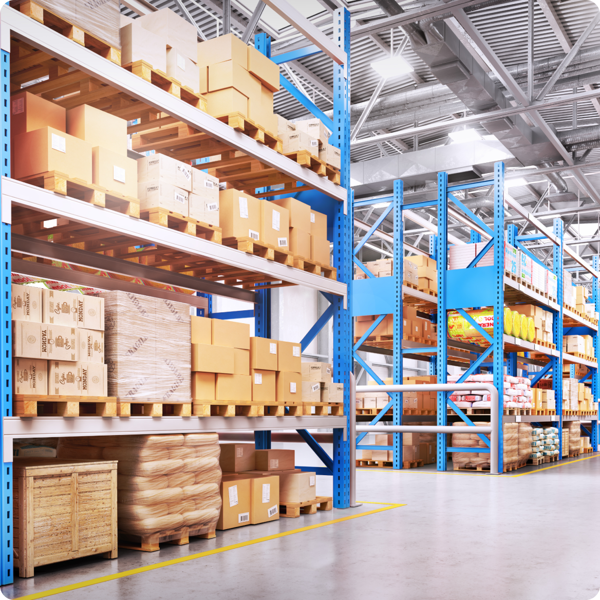 Warehouse management software displaying inventory tracking and warehouse operations